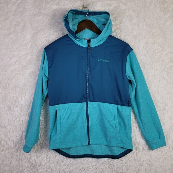 Lg Columbia Youth Girls Blue Full Zip Fleece Knit Hoodie Outdoor Athleisure - Picture 1 of 7